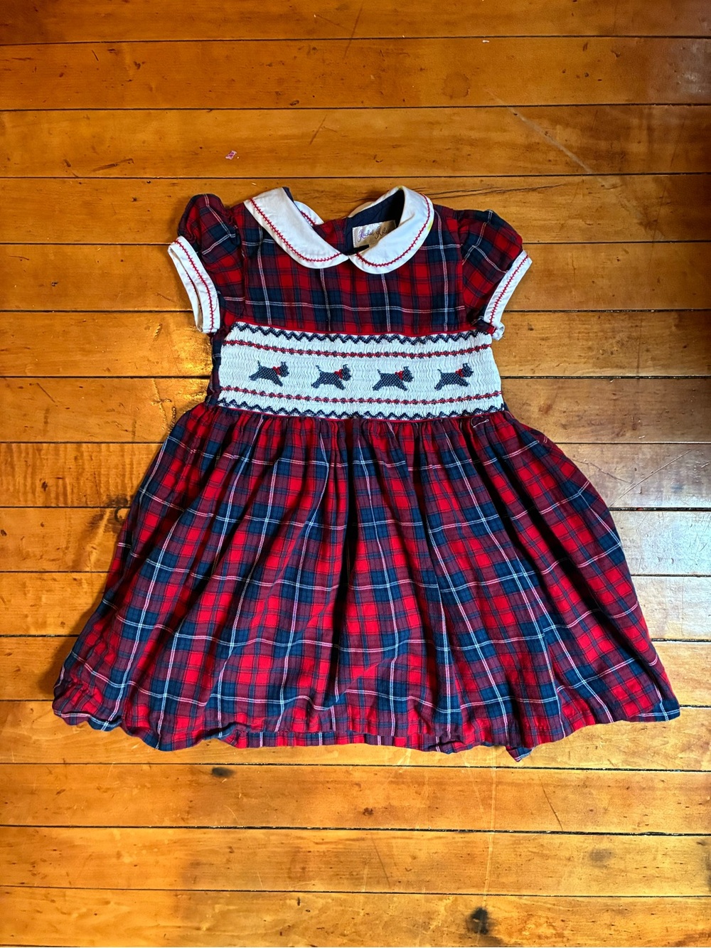 Rachel Riley Red and Navy Plaid Dress with White Collar